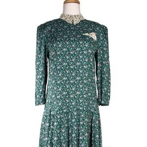 Vintage Jane Schaffhausen Belle France Cotton Print Dress W 32" size 8